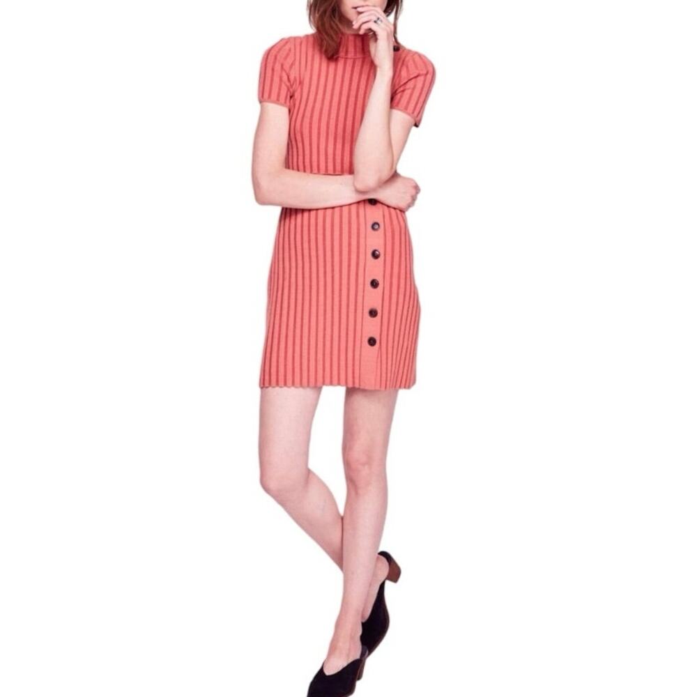 Lottie Ribbed Dress by Free People in Coral XS